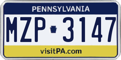 PA license plate MZP3147