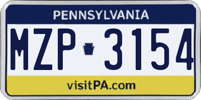 PA license plate MZP3154