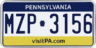 PA license plate MZP3156