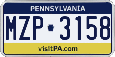 PA license plate MZP3158