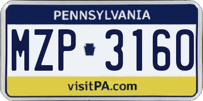 PA license plate MZP3160
