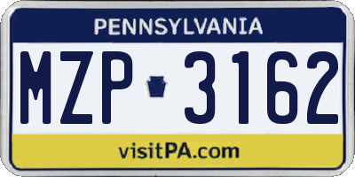 PA license plate MZP3162