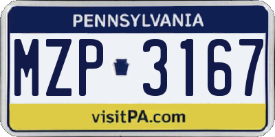 PA license plate MZP3167