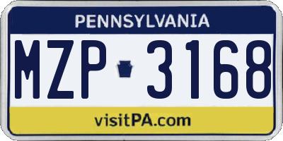 PA license plate MZP3168