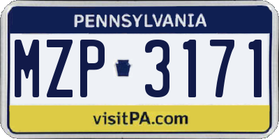 PA license plate MZP3171