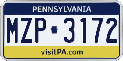 PA license plate MZP3172
