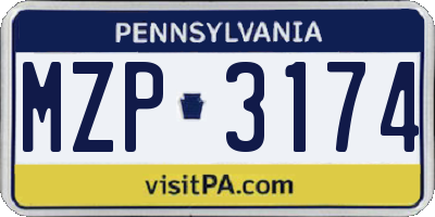 PA license plate MZP3174