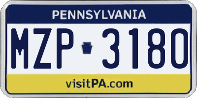 PA license plate MZP3180