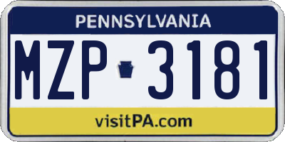 PA license plate MZP3181