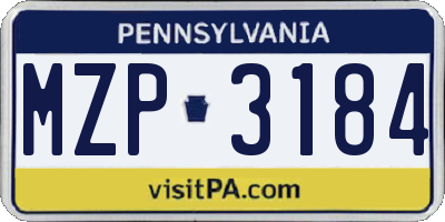PA license plate MZP3184