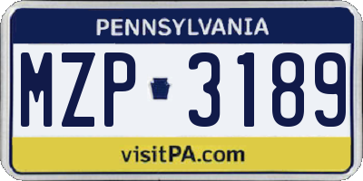 PA license plate MZP3189