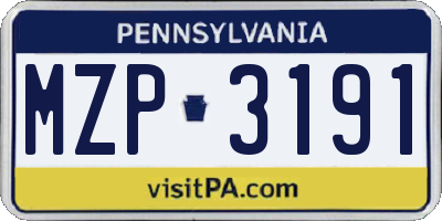 PA license plate MZP3191