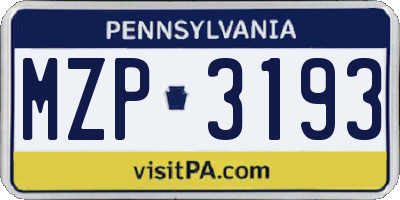PA license plate MZP3193