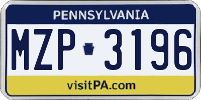 PA license plate MZP3196
