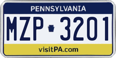 PA license plate MZP3201