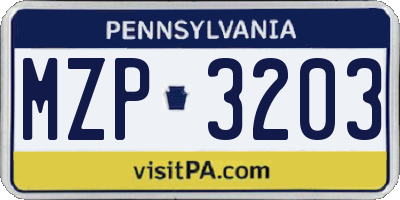 PA license plate MZP3203