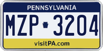 PA license plate MZP3204