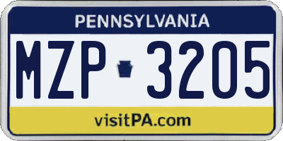 PA license plate MZP3205