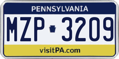 PA license plate MZP3209