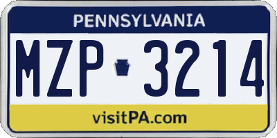 PA license plate MZP3214