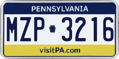 PA license plate MZP3216