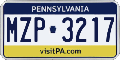 PA license plate MZP3217