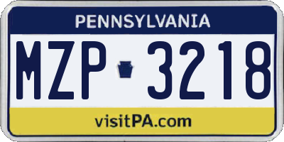 PA license plate MZP3218