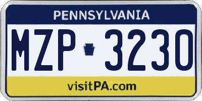 PA license plate MZP3230