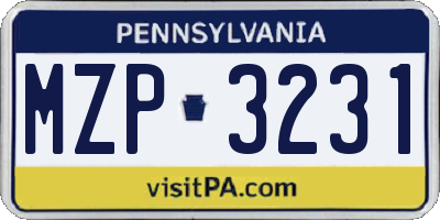 PA license plate MZP3231