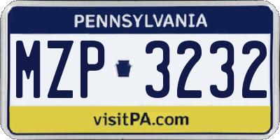 PA license plate MZP3232