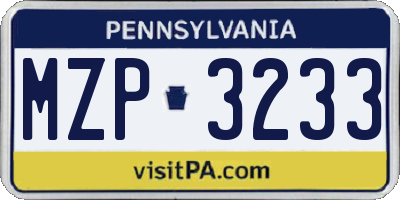PA license plate MZP3233