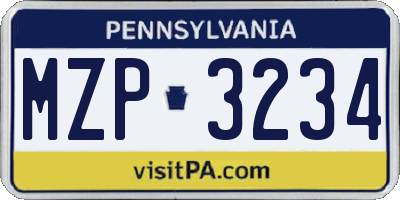 PA license plate MZP3234