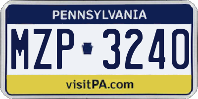 PA license plate MZP3240