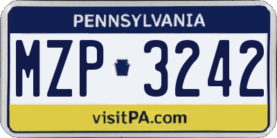 PA license plate MZP3242