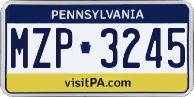 PA license plate MZP3245