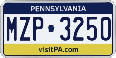 PA license plate MZP3250