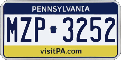 PA license plate MZP3252