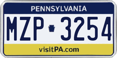 PA license plate MZP3254