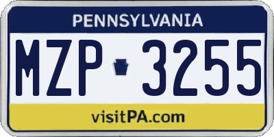 PA license plate MZP3255