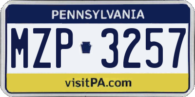 PA license plate MZP3257