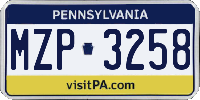 PA license plate MZP3258