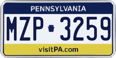 PA license plate MZP3259