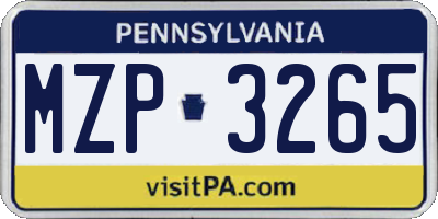PA license plate MZP3265