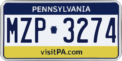 PA license plate MZP3274