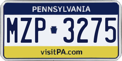 PA license plate MZP3275