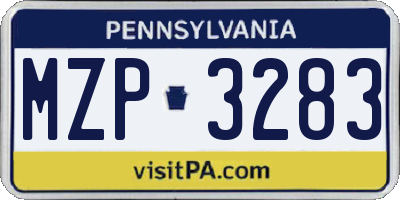 PA license plate MZP3283