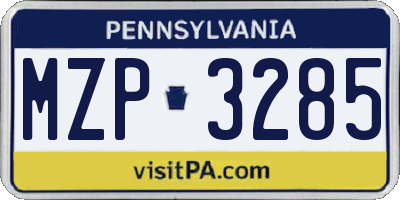 PA license plate MZP3285
