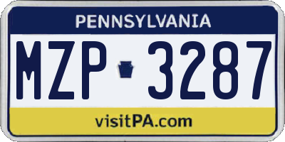 PA license plate MZP3287