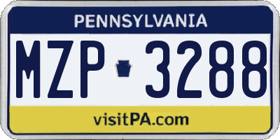 PA license plate MZP3288