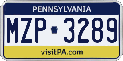 PA license plate MZP3289